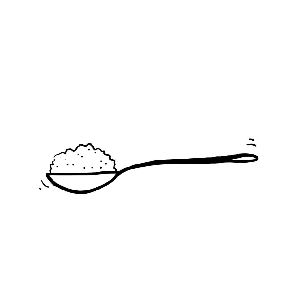 handritad sked med socker salt ikon. tesked sidovy pulver för te eller kaffe.doodle stil vektor