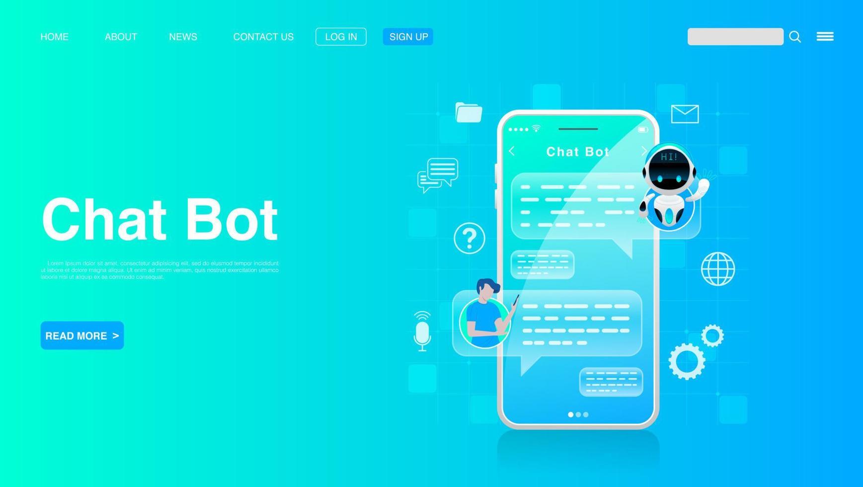 man chattar med chattbot på smartphone. chattbotteknik och onlinehjälpcenterkoncept. vektor eps 10