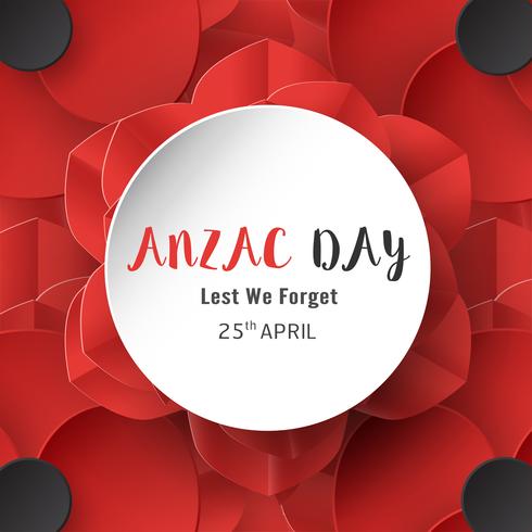 Happy Anzac Day den 25 april för vem som tjänstgjorde och dog i Australien och Nya Zeeland krig. Mallelementdesign för banner, affisch, hälsning, inbjudan. Vektor illustration i pappersklipp, hantverk stil.