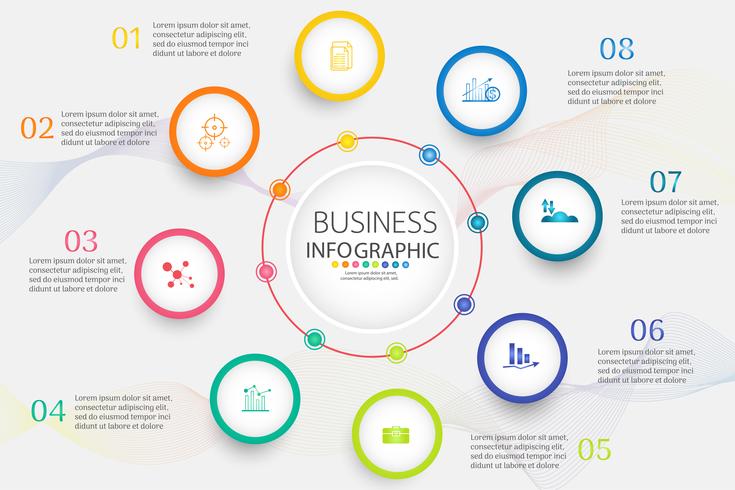 Design Business template 8 alternativ eller steg infographic chart element vektor