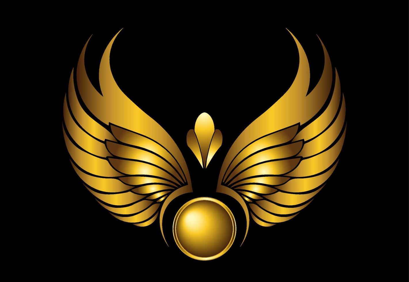 goldenes Flügellogo auf schwarzem Hintergrund vektor