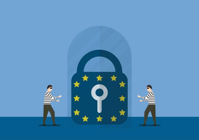 Tecken design med GDPR koncept isolerad på vit bakgrund. Vektor illustration med text utrymme.