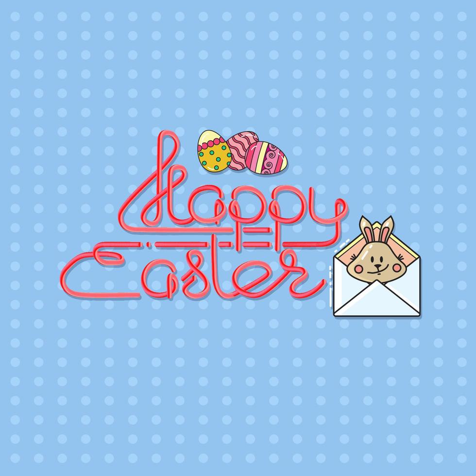 glad påsk. handskrivna bokstäver. påskägg och kanin i kuvert. vektor