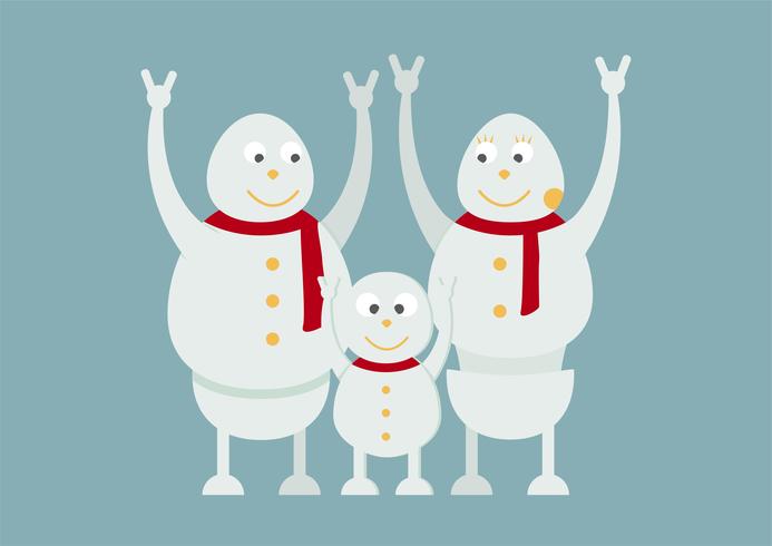 Snögubbefamiljporträtt på blå bakgrund för God jul den 25 december. vektor