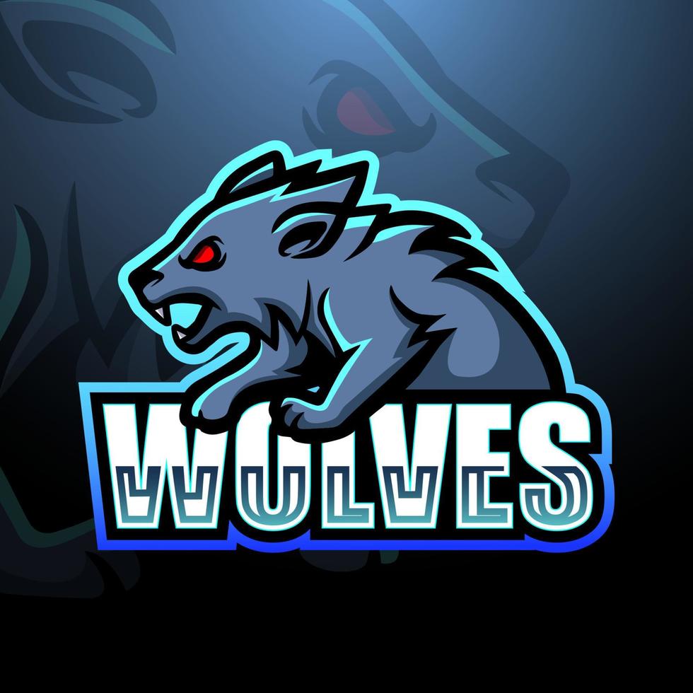 Wolf-Maskottchen-Esport-Logo-Design vektor