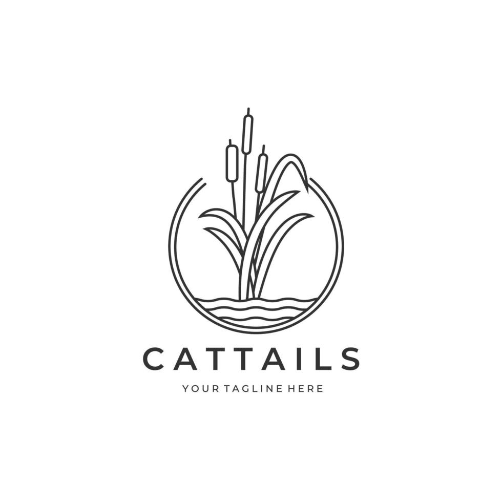 cattails linjekonst minimalistisk emblem ikon logotyp vektor mall illustration design