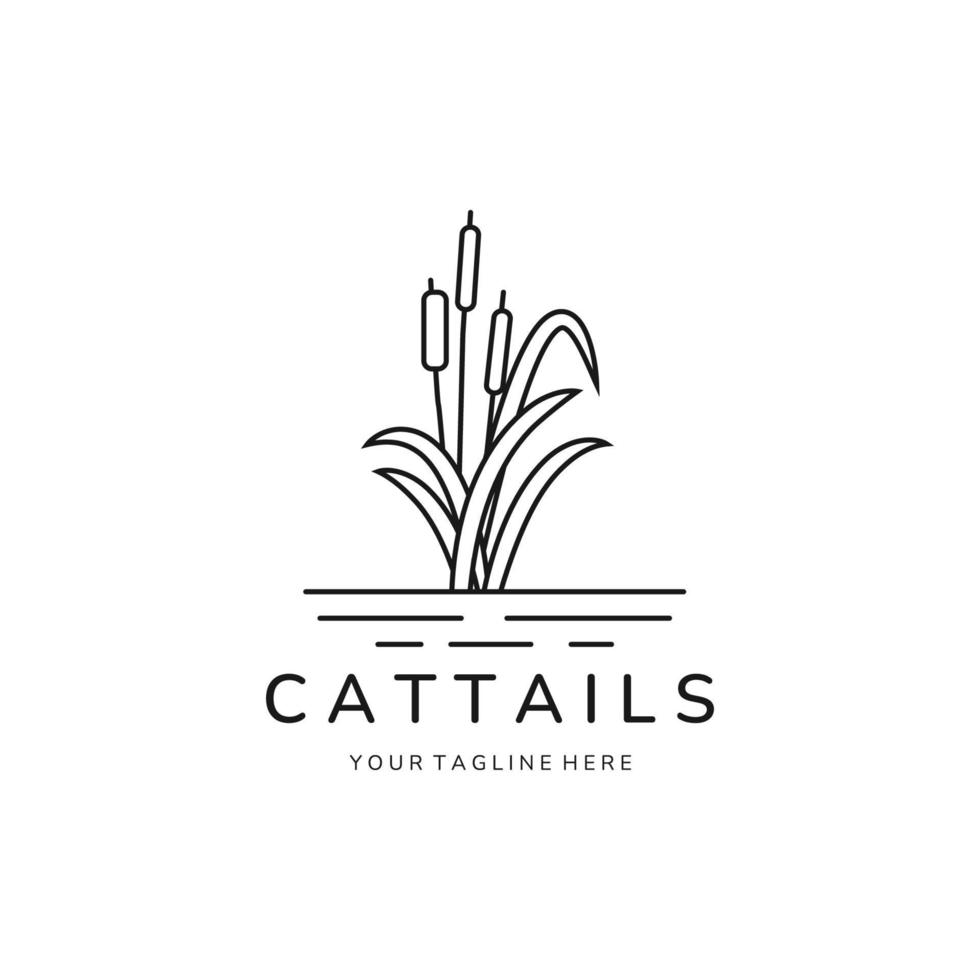 cattails reed line art ikon logotyp vektor mall illustration design