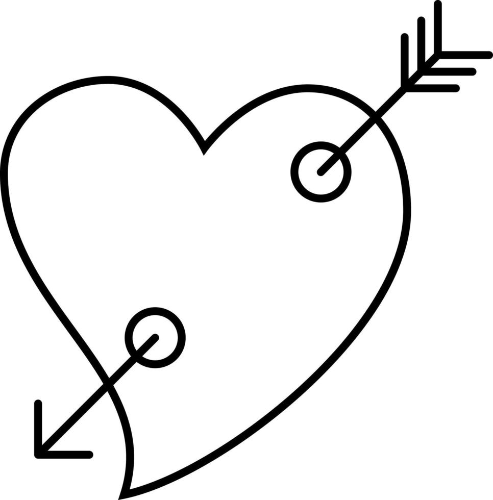 hjärta med cupid pil kontur ikon vektor