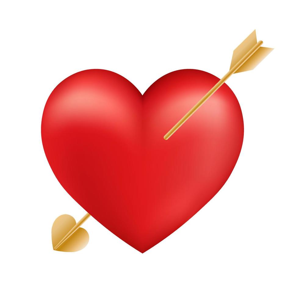 volumetrisches glänzendes rotes Herzsymbol mit Pfeil für st. Valentinstag vektor