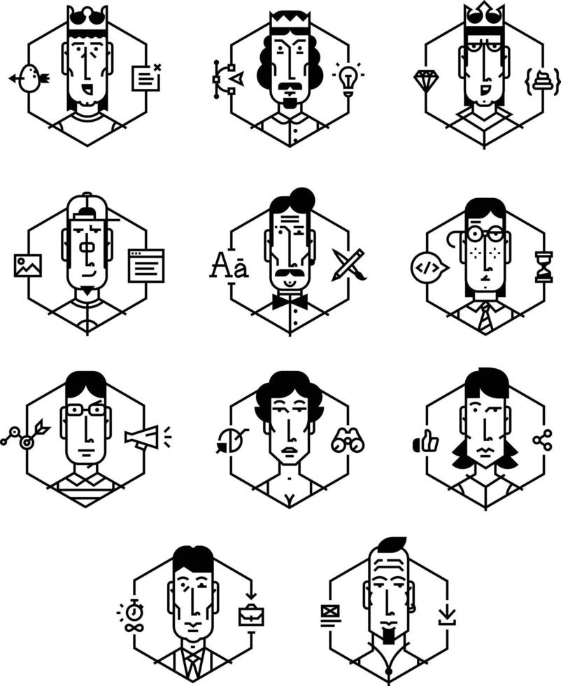 uppsättning vektor ikoner av människor av olika yrken. ikoner isolerad på vit bakgrund. konturikoner av kontorsanställda. uppsättning ikoner för kontorsyrken för företaget. vektor platt ikoner.
