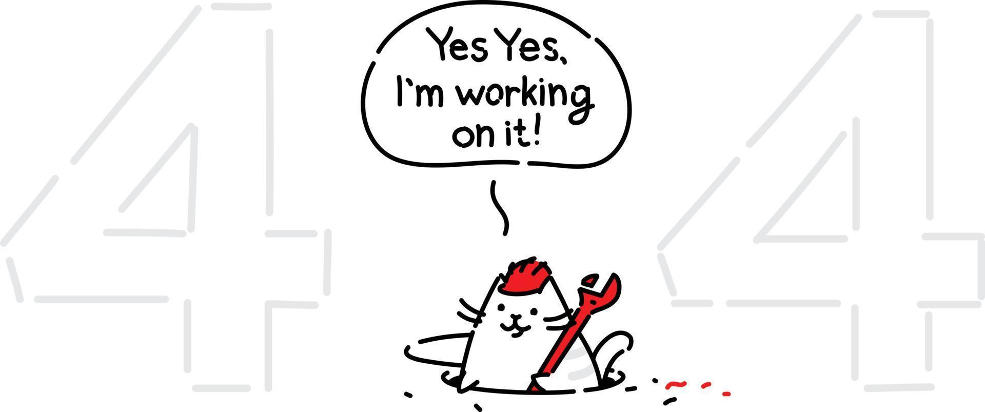 tecknad rolig katt på sidan 404. platt vektorillustration. karaktären är isolerad på en vit bakgrund. kattens karaktär för sidfel 404. rolig kattunge för webbplatsen och vykort. maskot. vektor