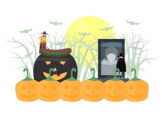 Minimal läskig plats för Halloweendag, 31 oktober, med monster som inkluderar dracula, häxkvinna. Vektor illustration isolerad på vit bakgrund.