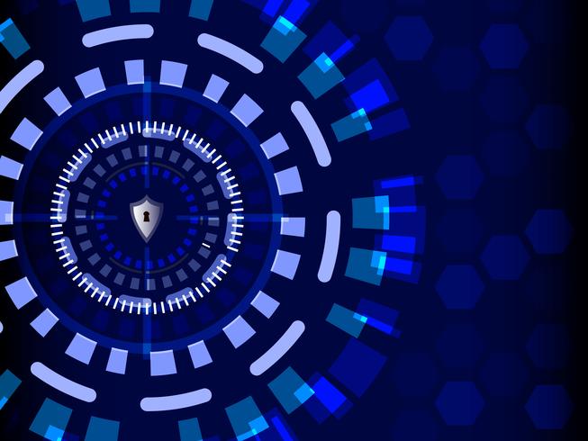 Blaue Internetsicherheit mit Schildschutz-, Technologie- und Informationskonzept vektor