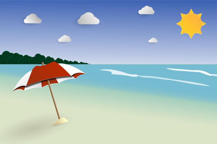 Beach papercut landskap vektor, havslandskap för sommar, sommarlov vektor