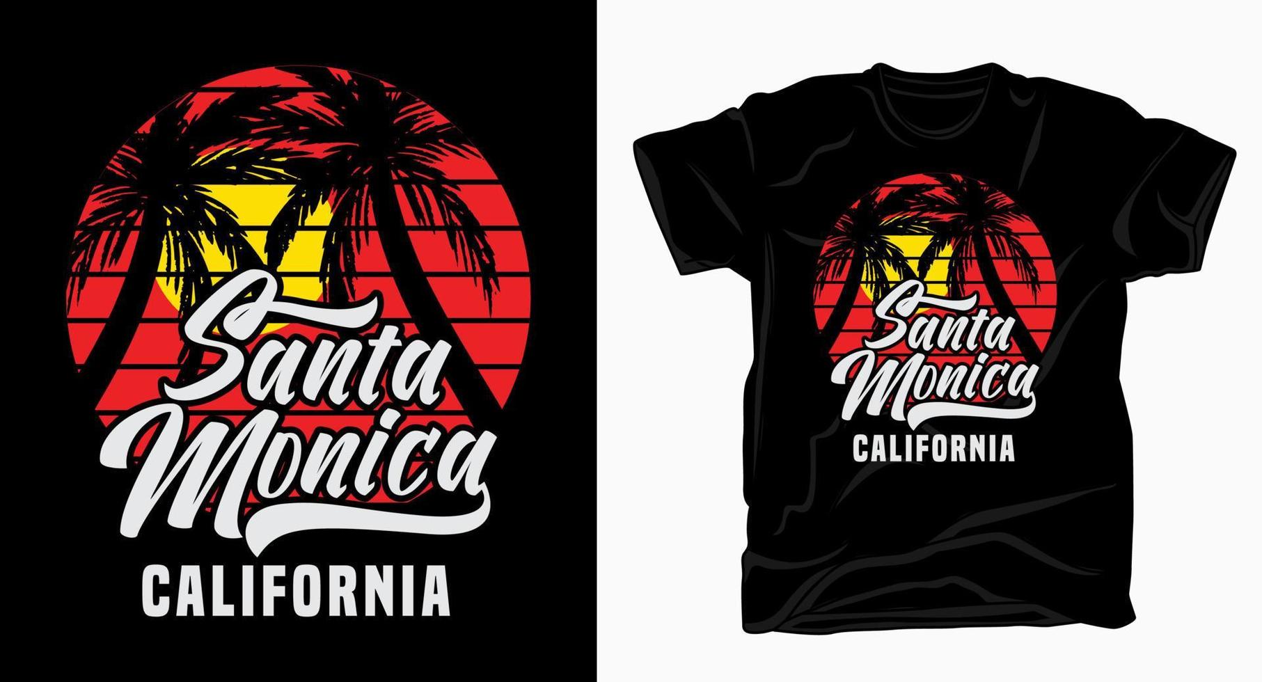 santa monica kalifornien typografie mit palmen- und sonnent-shirt vektor