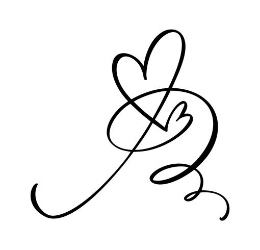 Hand gezeichnetes Liebeszeichen mit zwei Herzen. Romantischer Kalligraphievektor des Valentinstags. Concepn-Ikonensymbol für T-Shirt, Grußkarte, Plakathochzeit. Flache Elementillustration des Designs vektor