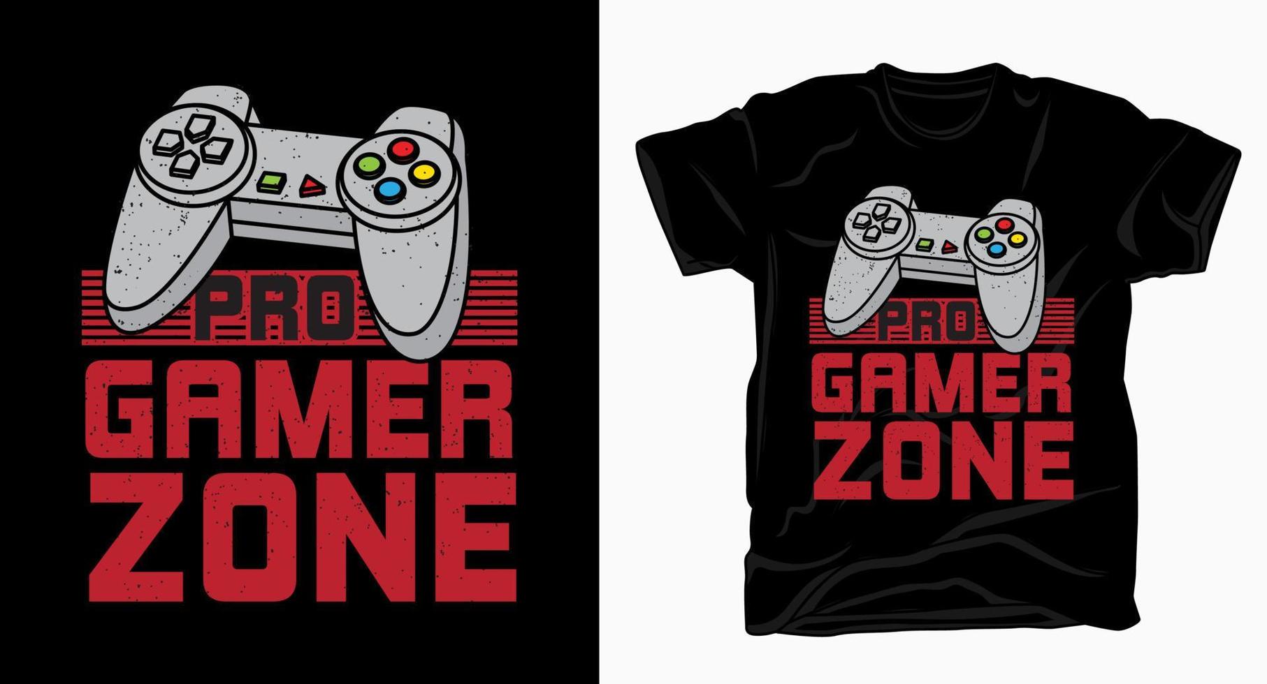 pro gamer zone typografi med gamepad t-shirt vektor