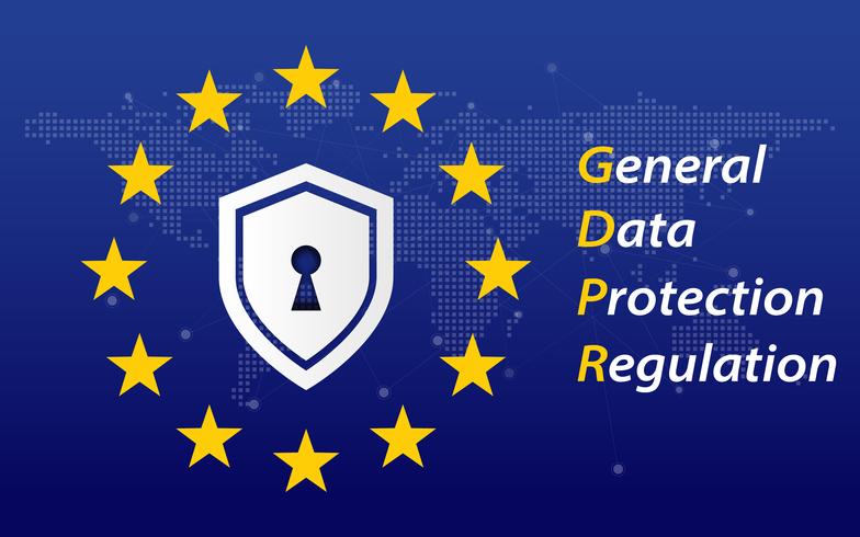 Allmänna dataskyddsförordningen kallade GDPR 2018/2019 koncept. EU-flagga. Digital transformation och säkerhet tema. Vektor illustration