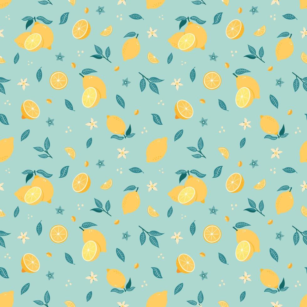 citron sömlösa mönster. handritad citrus bakgrund. ljus fruktprydnad för tapeter, omslagspapper, textil, meny, matpaketdesign och dekoration. vektor