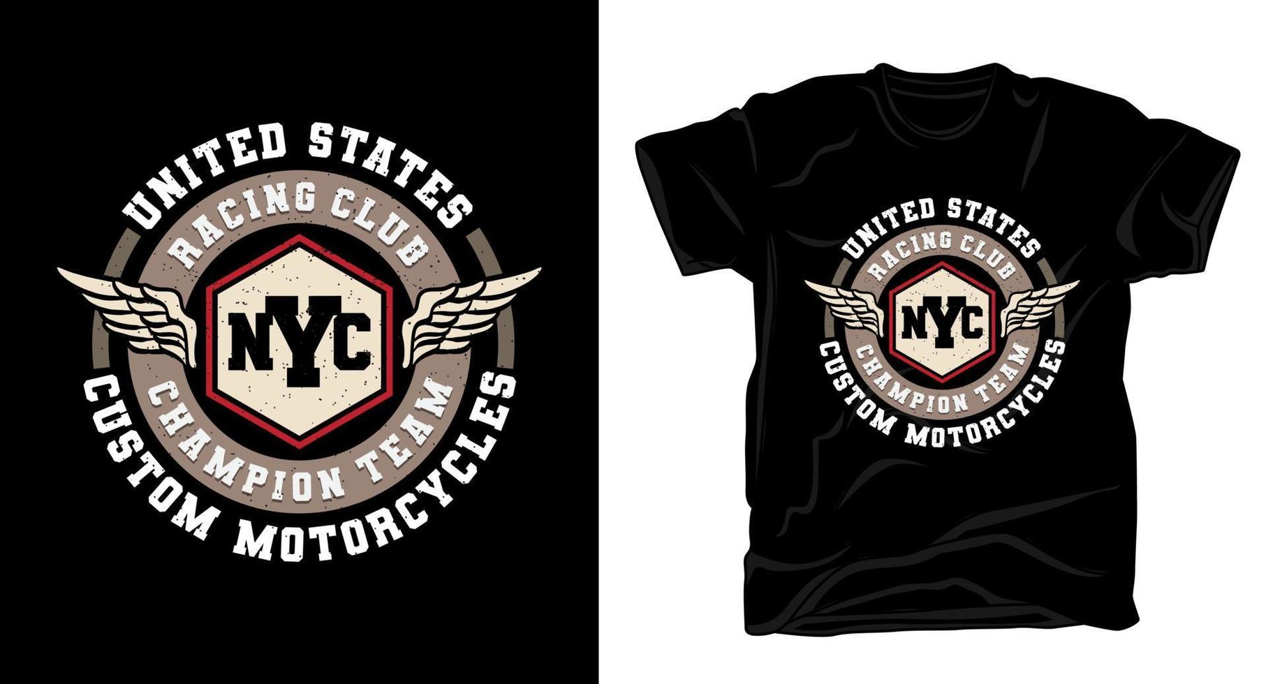 typografie des new york city racing club mit flügel-t-shirt-design vektor
