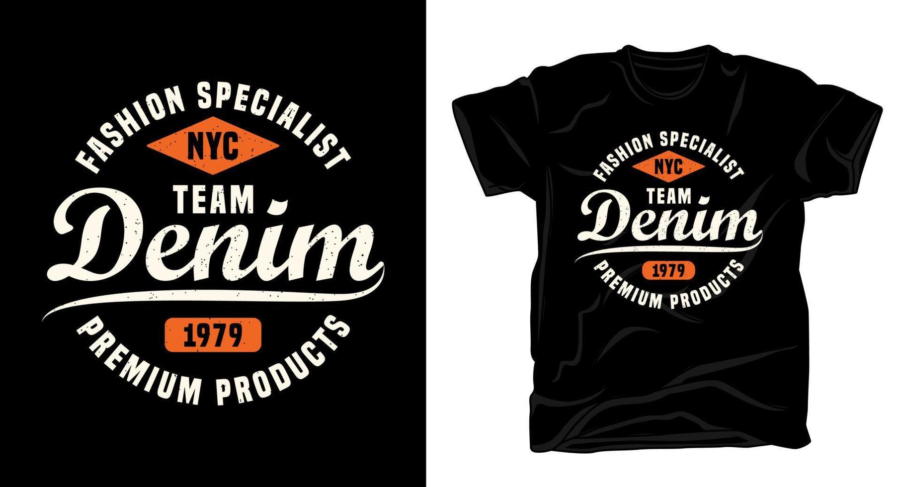 team denim typografi t-shirt design vektor