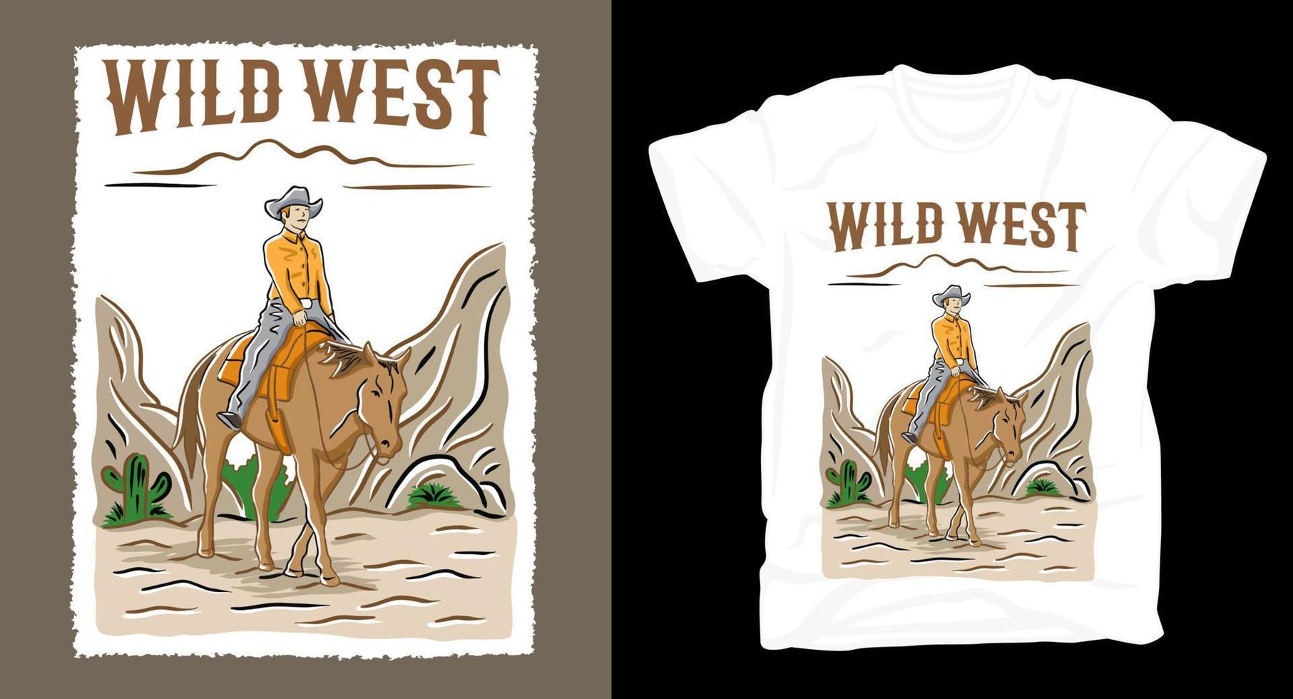 hand gezeichnete cowboyillustration mit typografie-t-shirt-design vektor