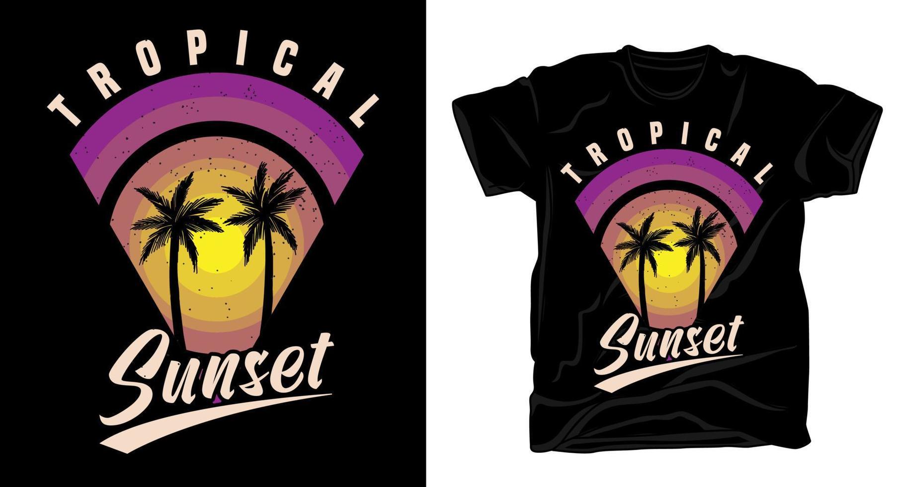 tropischer sonnenuntergangtypografieentwurf für t-shirt vektor