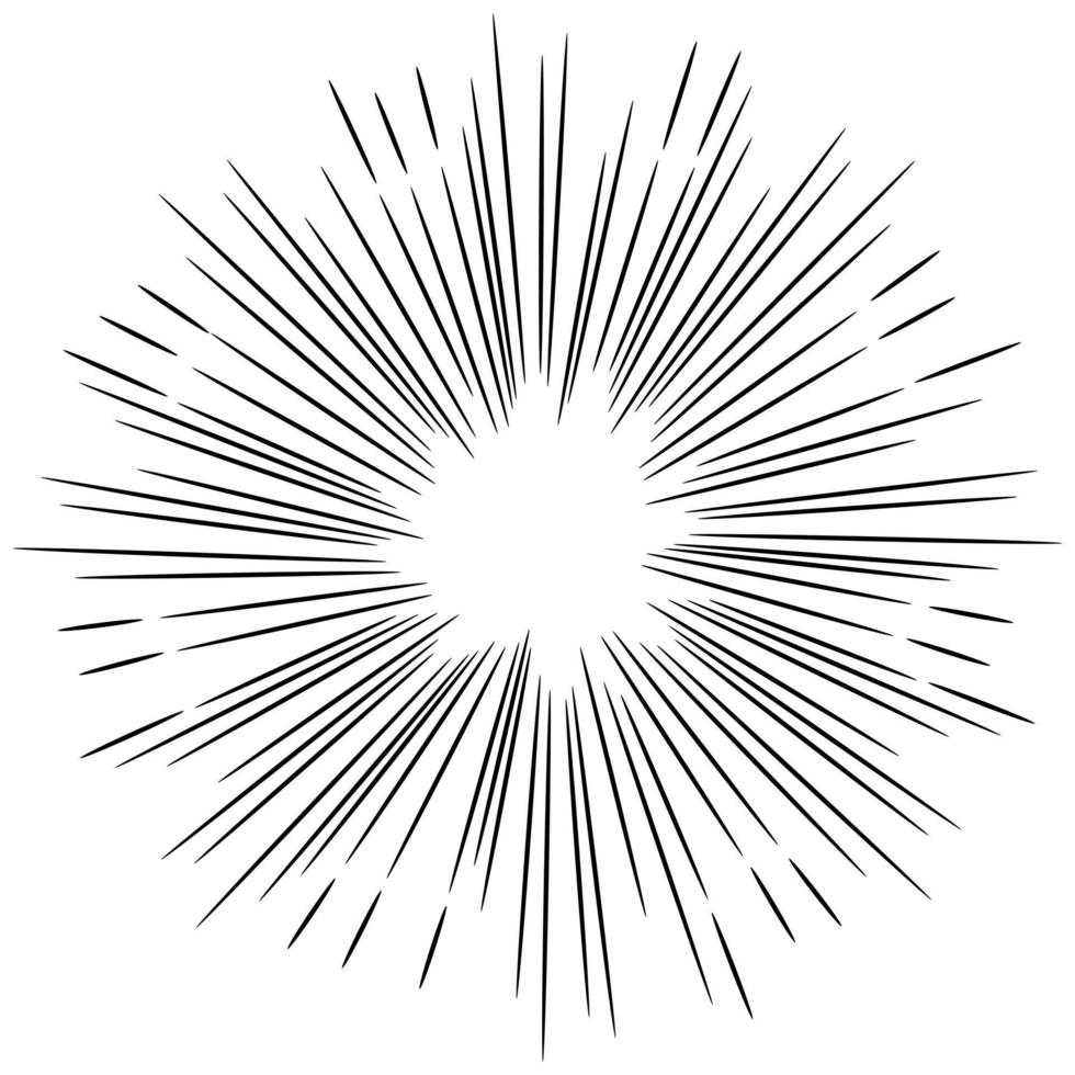 Starburst, Sunburst handgezeichnet. gestaltungselement feuerwerk schwarze strahlen. Komischer Explosionseffekt. strahlende, radiale Linien. vektor