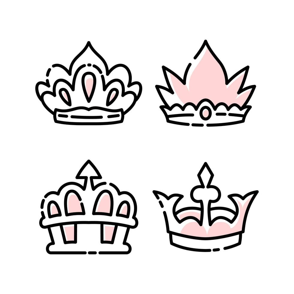 doodle set crown line art, vektorillustration. vektor