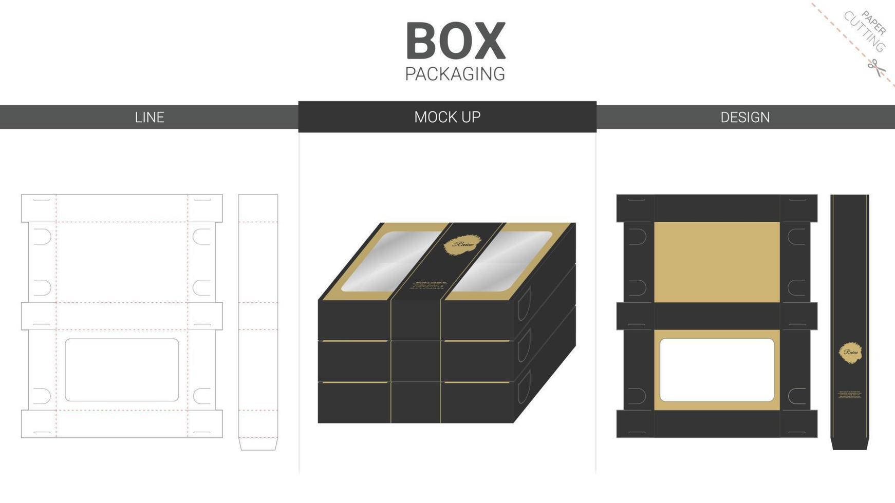 box förpackning och mockup stansad mall vektor