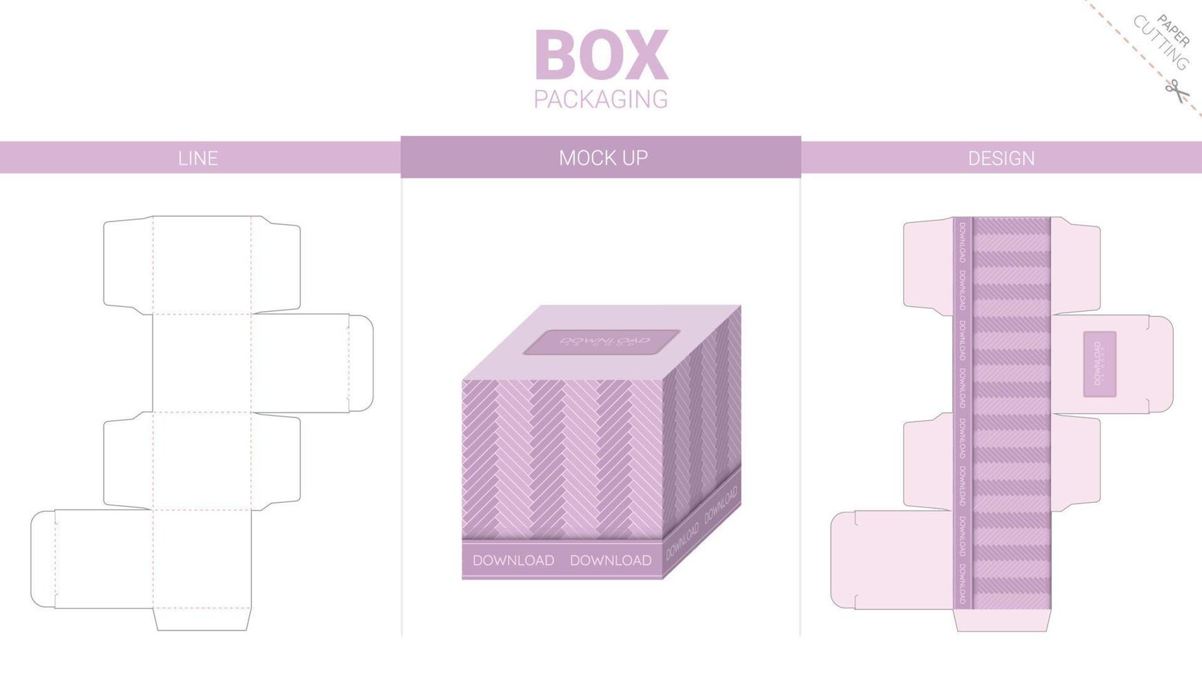 box förpackning och mockup stansad mall vektor