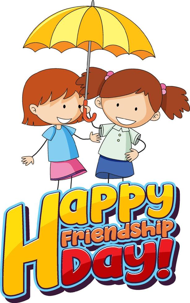 glad vänskapsdag med två flickor doodle tecken vektor