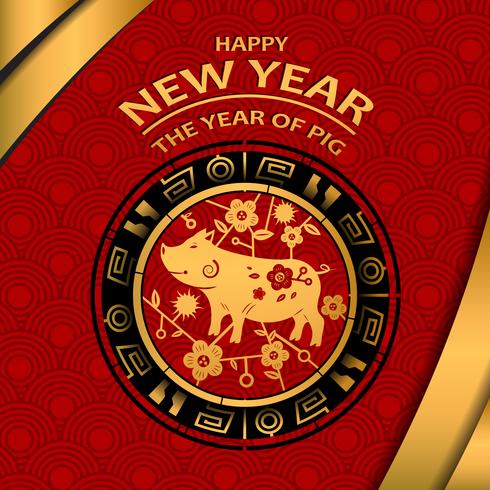Chinesisches Neujahr 2019 und das Jahr des goldenen Schweins. Feiertags- und Festivalkonzept. Tierkreis-Thema. Frohes neues Thema. Vektor-Illustration Hintergrund vektor