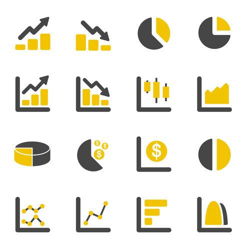 Grafisk designdiagram och Diagramikoner. Affärs- och finanskoncept. Platt ikoner samlingsset. Vektor illustration.