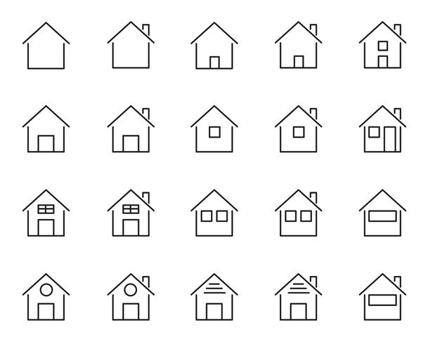 20 Hem och hus ikoner uppsättning. Levande människor tema. Vit isolerad bakgrund. Tecken och symbolkoncept. Tunna linjeikoner vektor