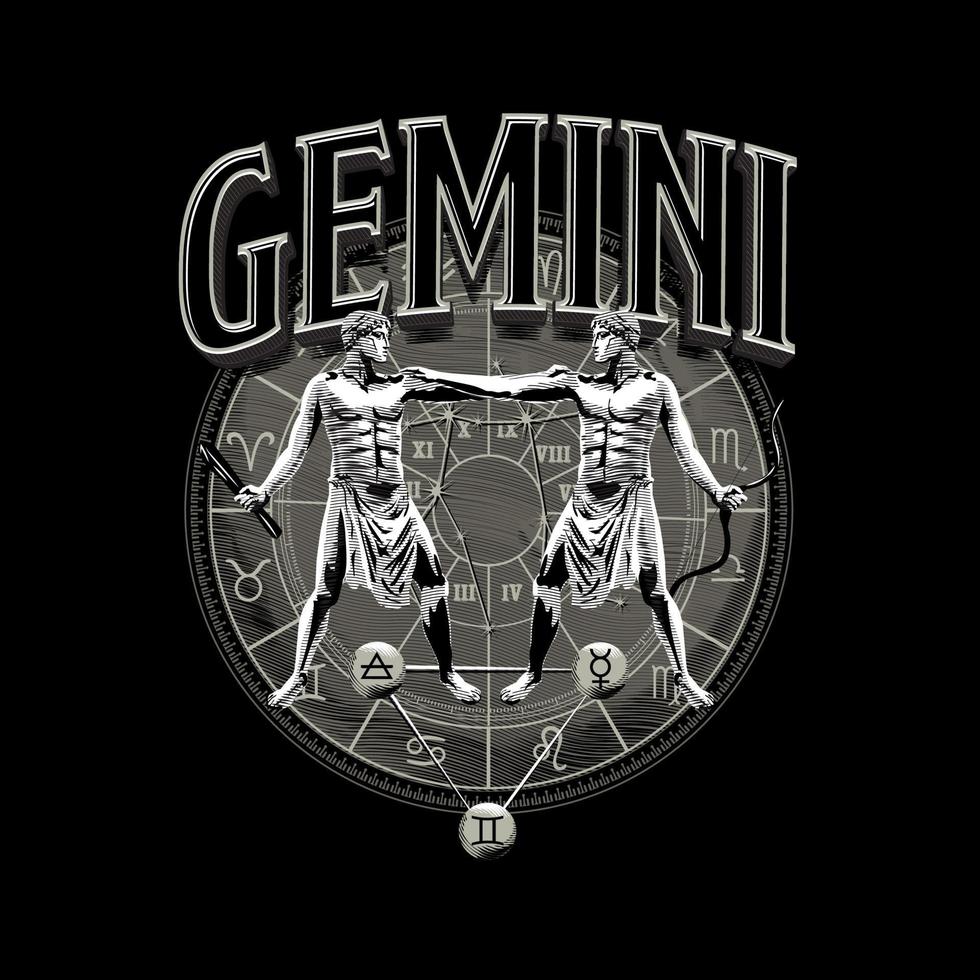 astrologi zodiaken gemini horoskop symbol i cirkel. geminis vektor