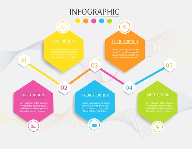 Entwerfen Sie infographic Diagrammelement der Schritte der Geschäftsschablone 5 mit Platzdatum für Darstellungen, Vektor EPS10.