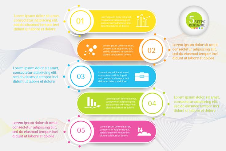 Design Företagsmall 5 steg infografiskt diagramelement med platsdatum för presentationer, Vector EPS10.