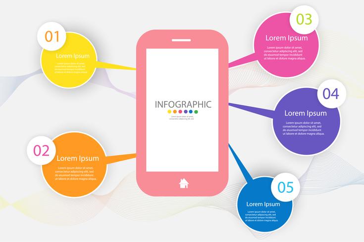 Entwerfen Sie infographic Diagrammelement der Schritte der Geschäftsschablone 5 mit Platzdatum für Darstellungen, Vektor EPS10.