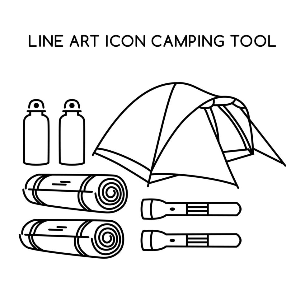 linjekonst ikon camping verktyg vektor