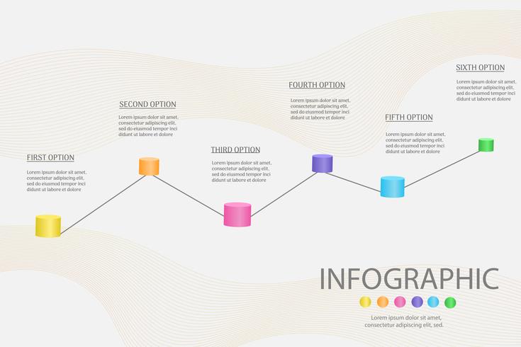 Design Företagsmall 6 steg infografiskt diagramelement med platsdatum för presentationer, Vector EPS10.