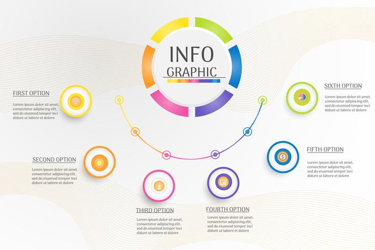 Design Företagsmall 6 steg infografiskt diagramelement med platsdatum för presentationer, Vector EPS10.