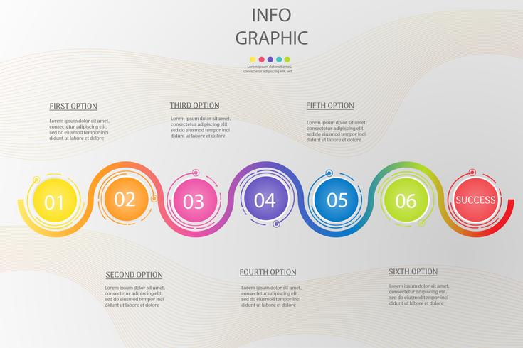 Entwerfen Sie infographic Diagrammelement der Schritte der Geschäftsschablone 6 mit Platzdatum für Darstellungen, Vektor EPS10.