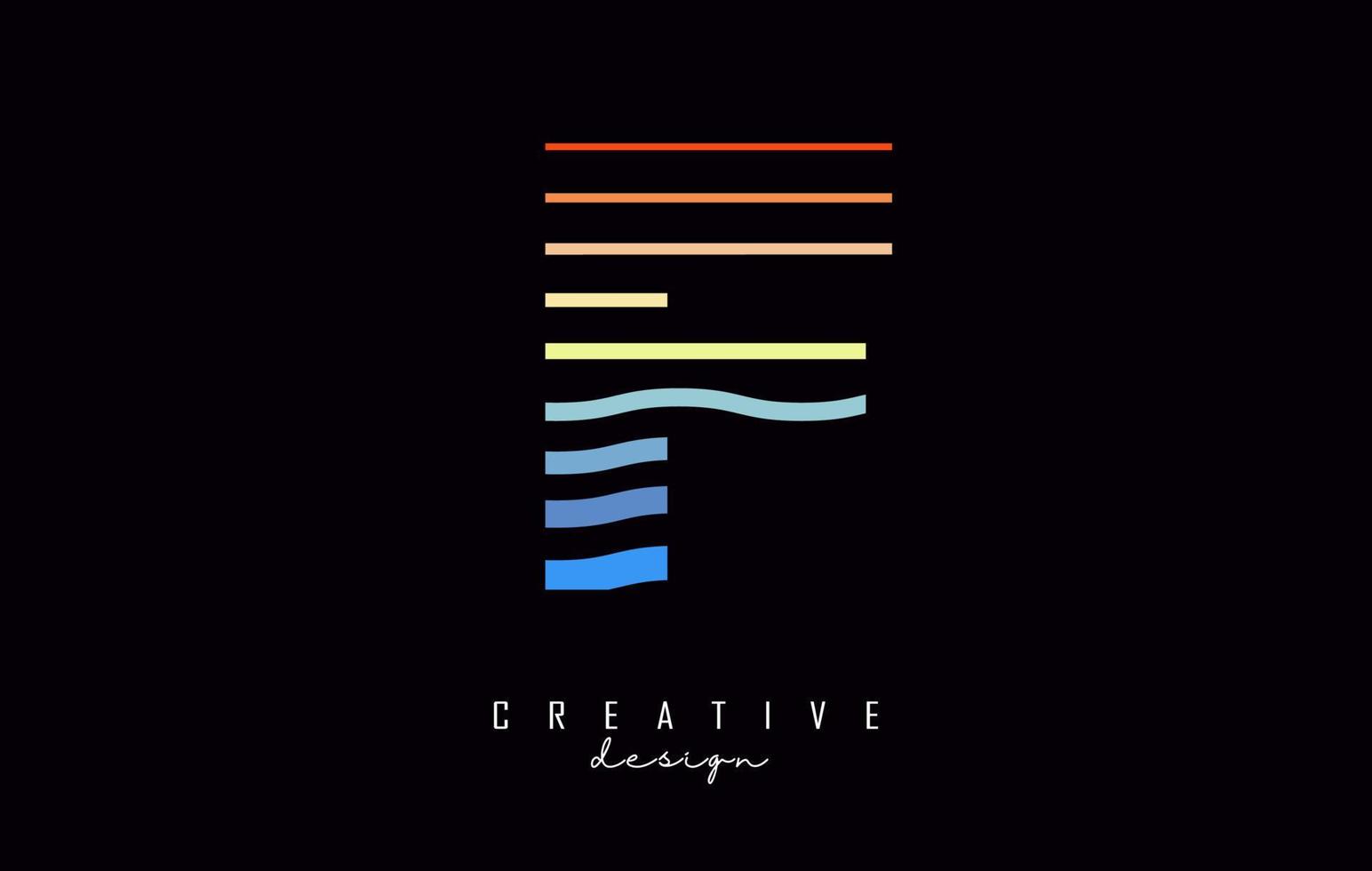bokstaven f logotyp design med färgglada linjer. vektorillustration med färglinjer för havet och solnedgången, vektor