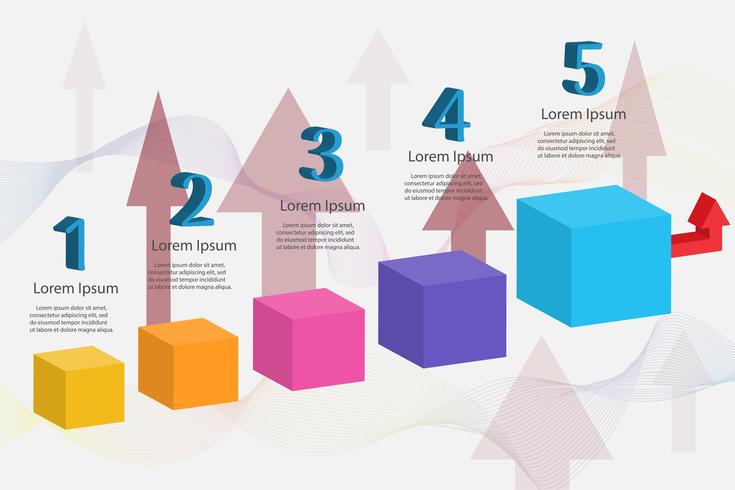 Entwerfen Sie infographic Diagrammelement der Schritte der Geschäftsschablone 5 mit Platzdatum für Darstellungen, Vektor EPS10.