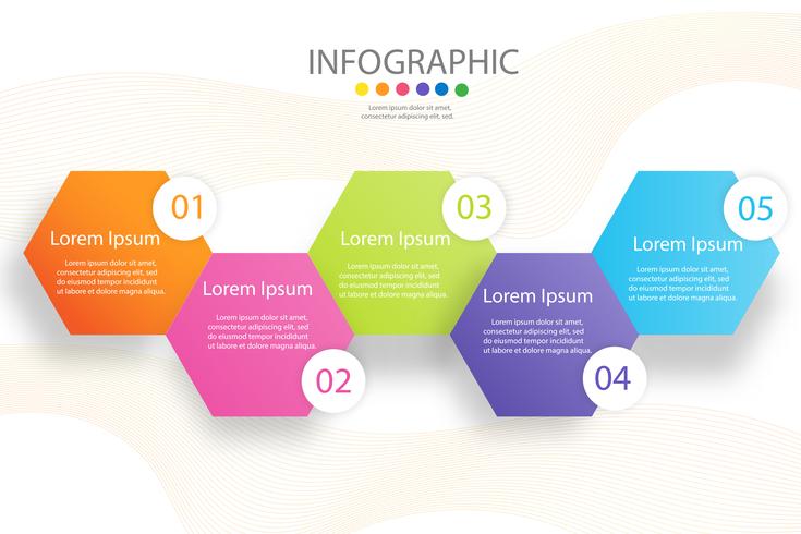 Entwerfen Sie infographic Diagrammelement der Schritte der Geschäftsschablone 5 mit Platzdatum für Darstellungen, Vektor EPS10.
