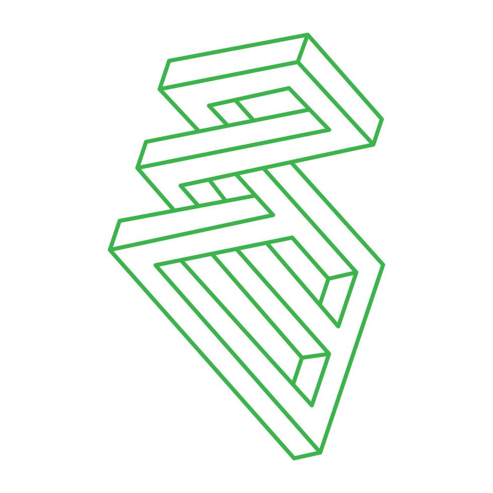 unmögliche Form. Figur der heiligen Geometrie. Logo für optische Täuschung. abstraktes ewiges geometrisches Objekt. unmögliche endlose Umrisse. Op-Art. unmögliche Geometrieform auf weißem Hintergrund. vektor