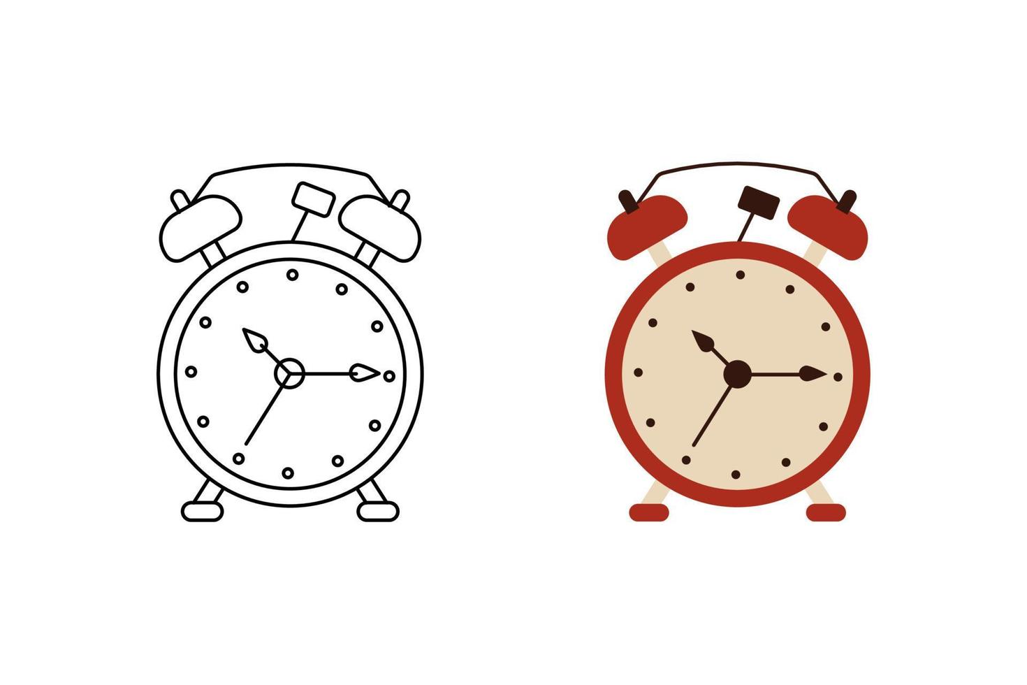 väckarklocka ikon i platt designstil och i linje. enkel ikon för klocka för logotypdesign vektor