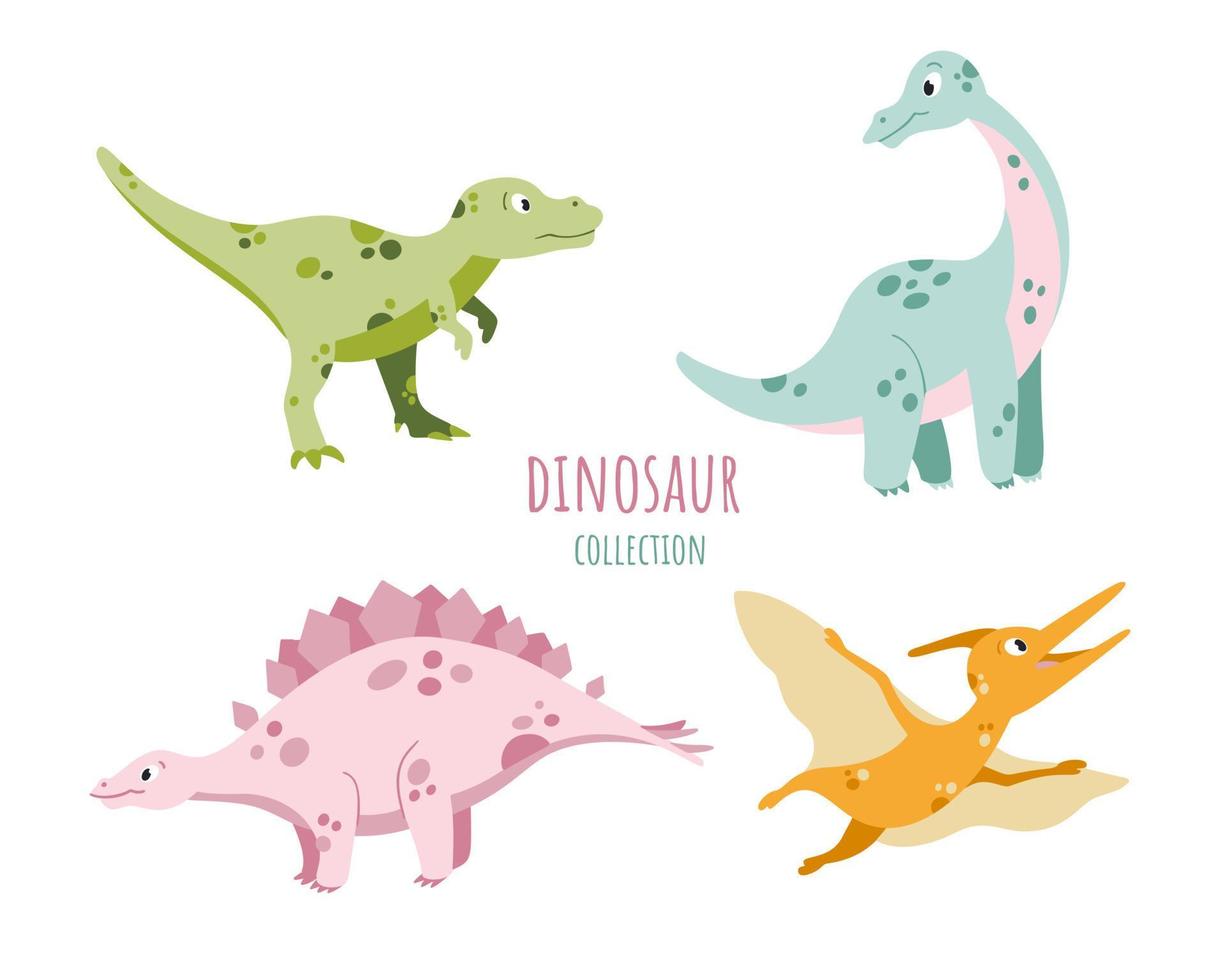 söta tecknade dinosaurier vektor samling. tecknad dino samling, förhistorisk reptil