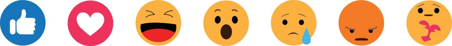 facebook emoticon-knappar. samling av emoji-reaktioner. olika reaktioner för sociala nätverk. facebook emoticon-knappar vektor
